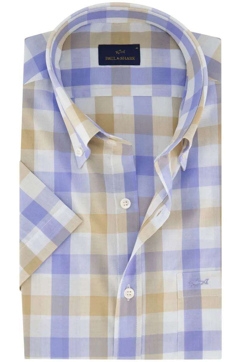 Paul & Shark short sleeve cotton Shirt - beige blue checked 00147810_1