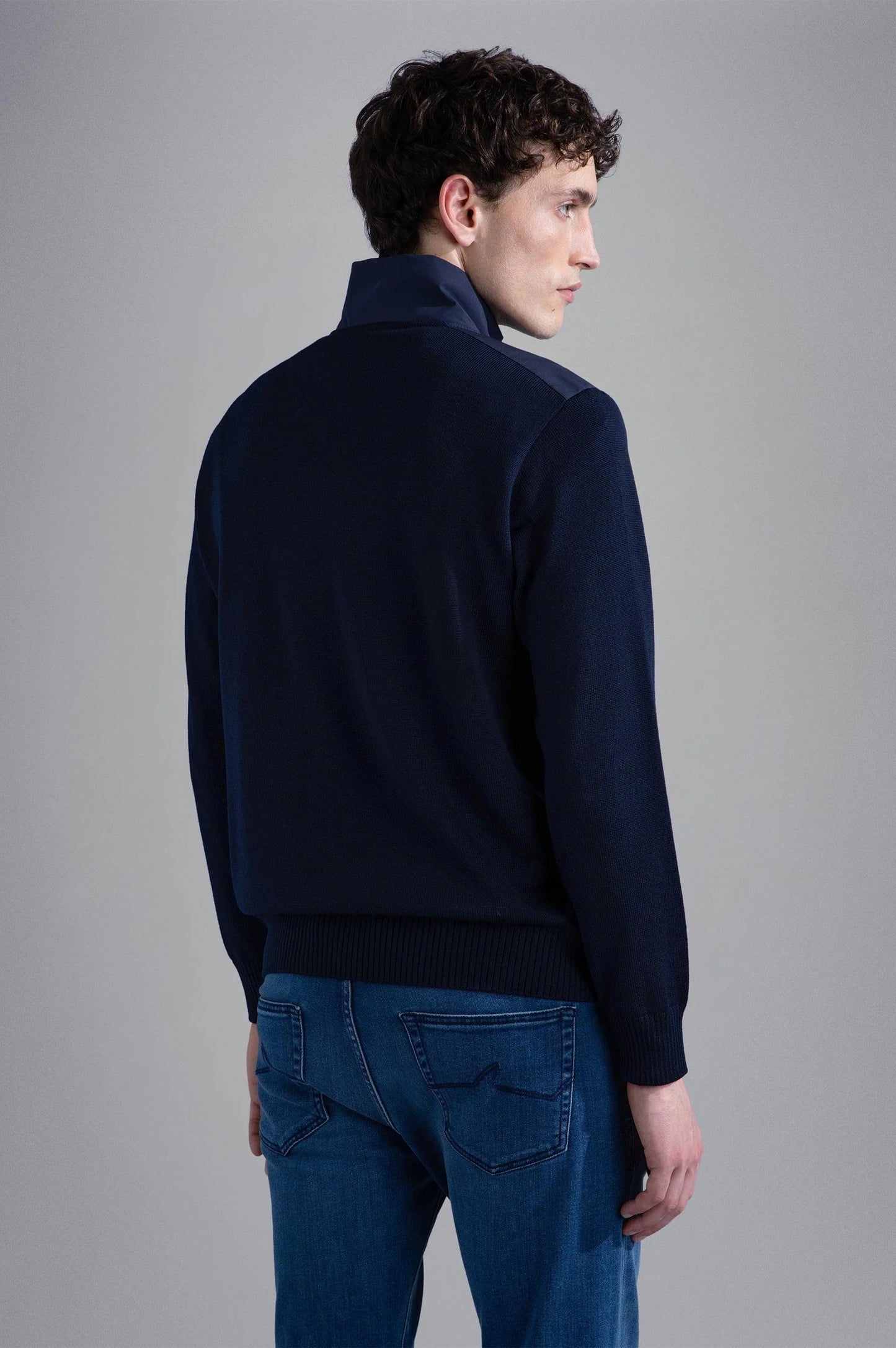 Paul & Shark Wool Zip-up Sweater with Typhoon Details - Navy 123111350501
