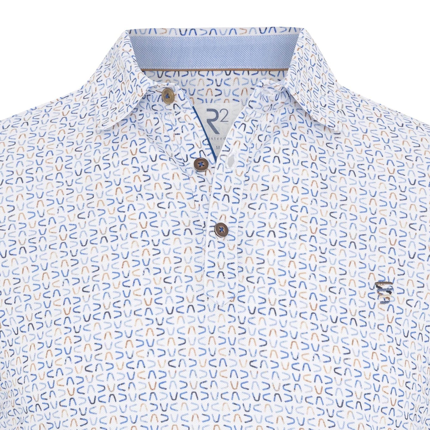 R2 Amsterdam E-bike Lamp Print Mercerised Piqué Cotton Polo Shirt 124.polo.003 - Blue 124.POLO.003_014_2