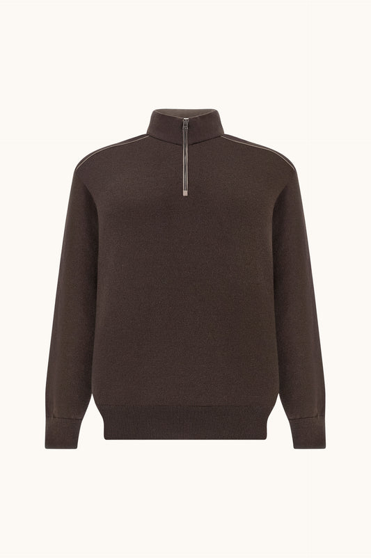 Paul & Shark Wool Half-Zip Sweater with Typhoon Details - Coffee 16311153-494-f