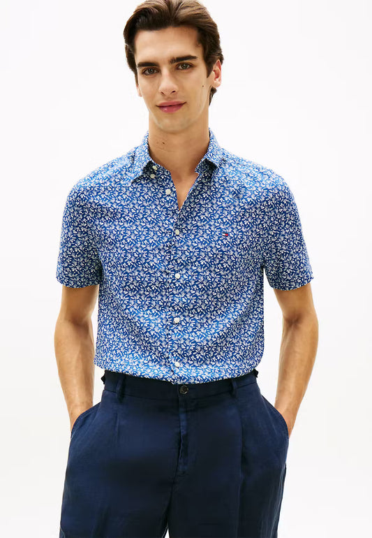 Tommy Hilfiger Regular Fit Linen Tropical Print Short Sleeve Shirt 1776249882_7585_019212_BLUEWHITE_alternate