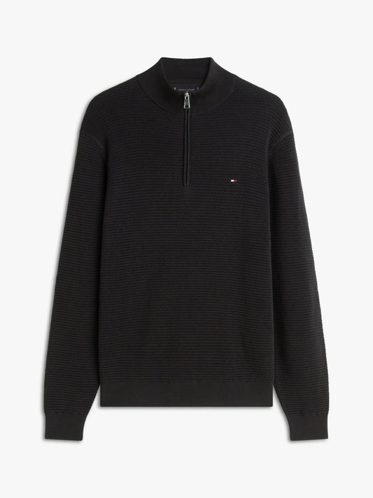 Tommy Hilfiger Textured Quarter-Zip Mock Neck Jumper - Black 1778491328_7249_019085_BLACK_alternate