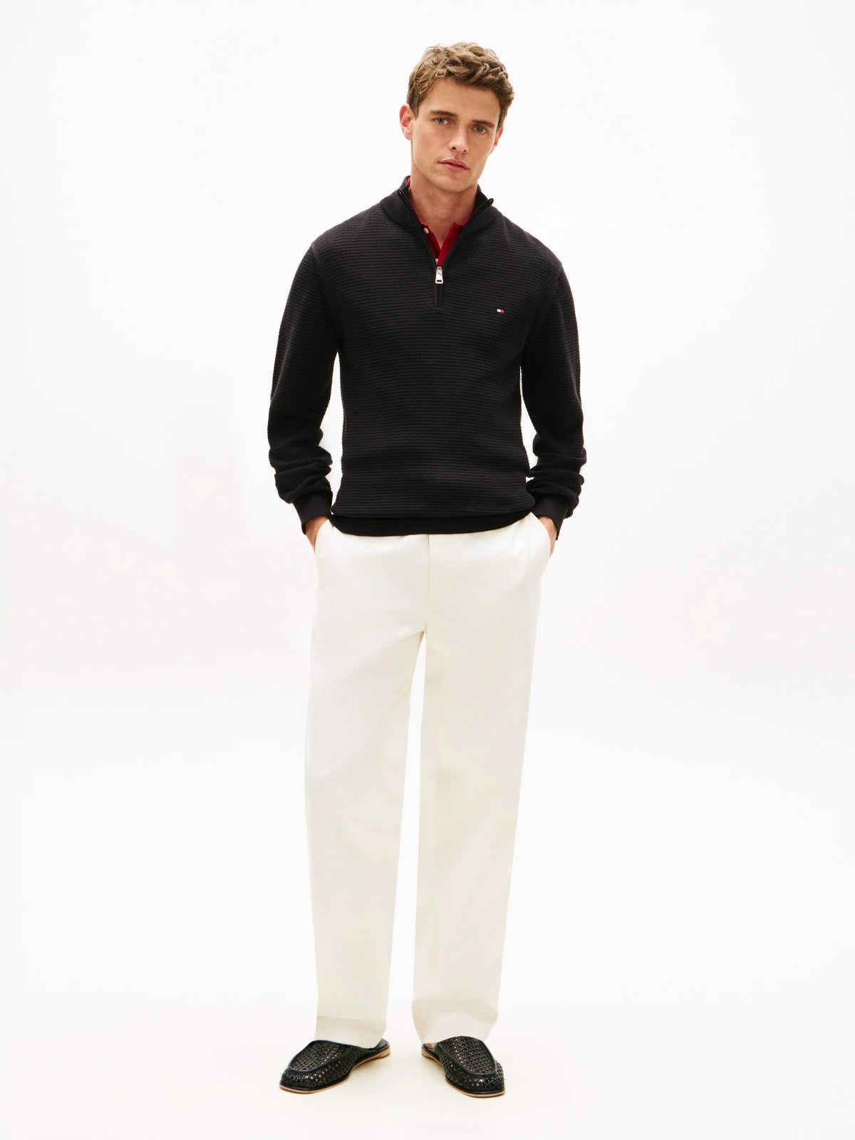 Tommy Hilfiger Textured Quarter-Zip Mock Neck Jumper - Black 1778491329_6382_019085_BLACK_alternate