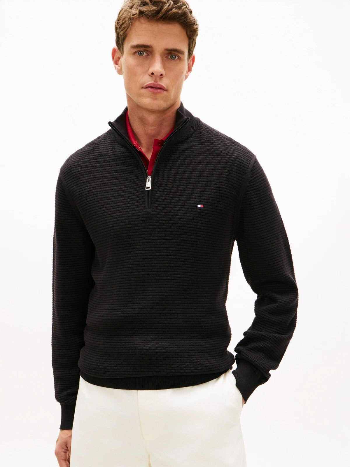 Tommy Hilfiger Textured Quarter-Zip Mock Neck Jumper - Black 1778491330_1106_019085_BLACK_alternate
