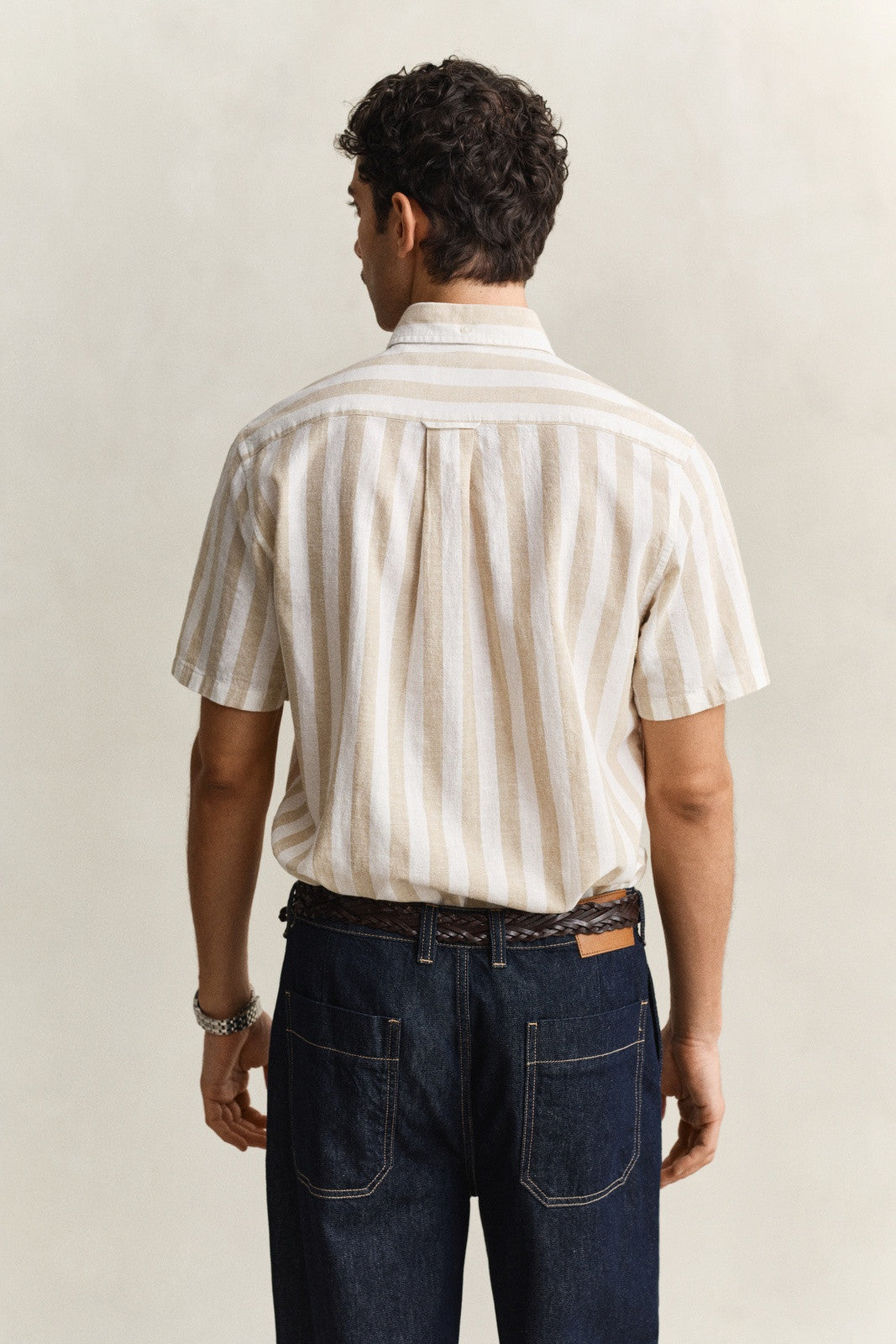 GANT Striped Linen Blend Short Sleeve Shirt - Oat Beige 1778832919_3139_018878_BEIGE_alternate