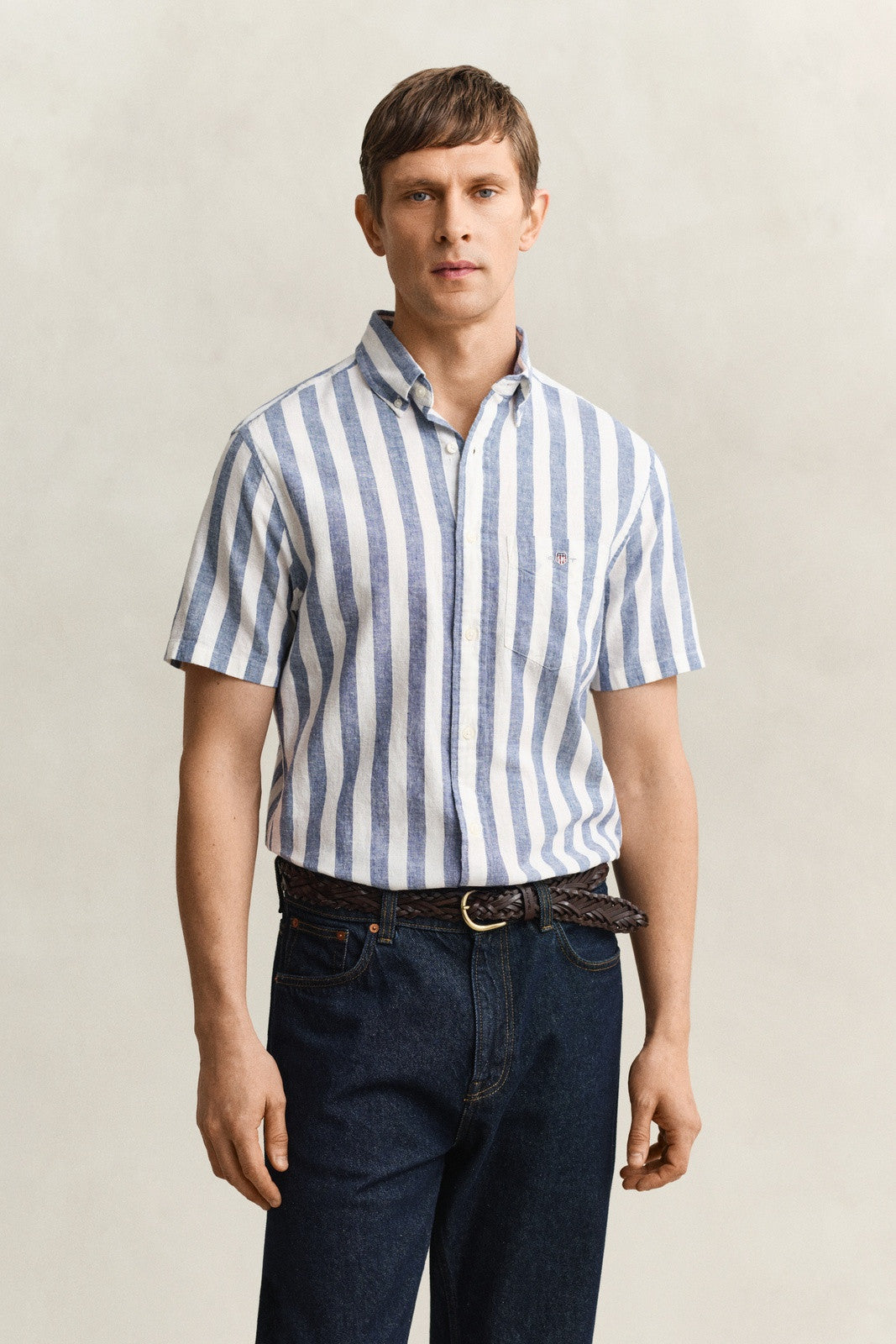 GANT Striped Linen Blend Short Sleeve Shirt - Vintage Blue 1778833006_8244_018877_VINTAGE_BLUE_alternate