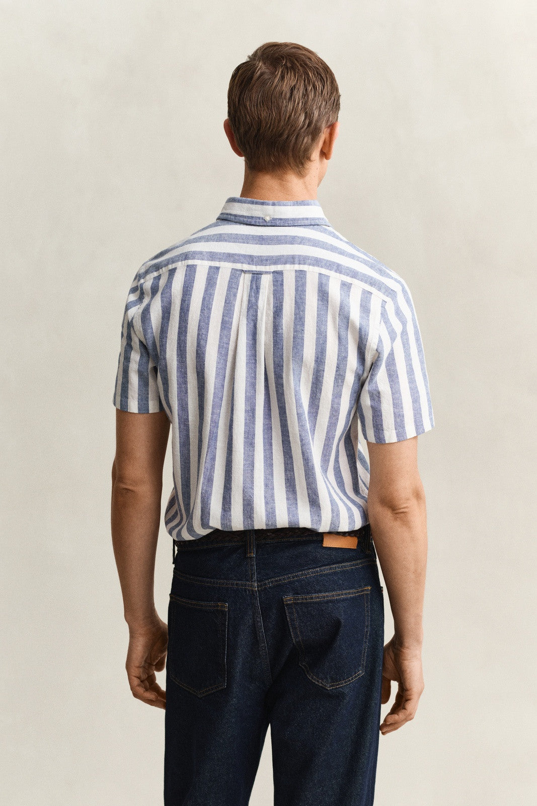 GANT Striped Linen Blend Short Sleeve Shirt - Vintage Blue 1778833007_2554_018877_VINTAGE_BLUE_alternate