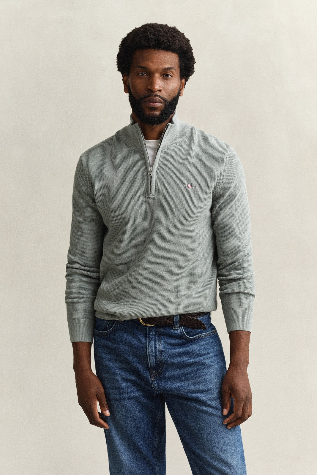 GANT Textured Organic Cotton Half-Zip Sweater - Ceramic Grey 1778834545_1398_018885_GREEN_alternate