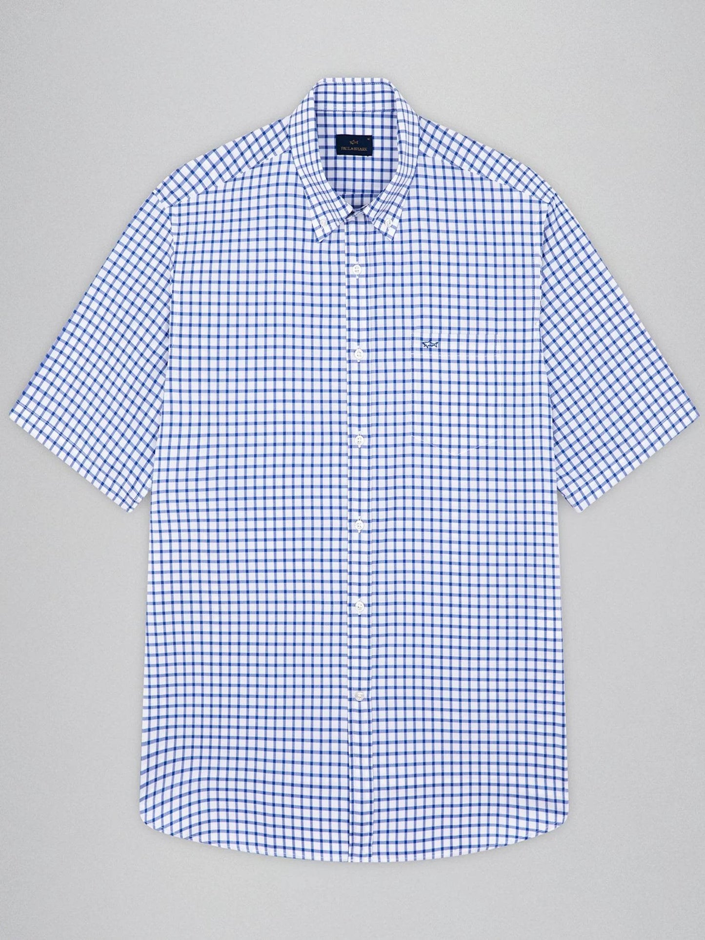Paul & Shark Short-sleeved Shirt With Grid Check And Breast Pocket - Blue 24413405-s31-3
