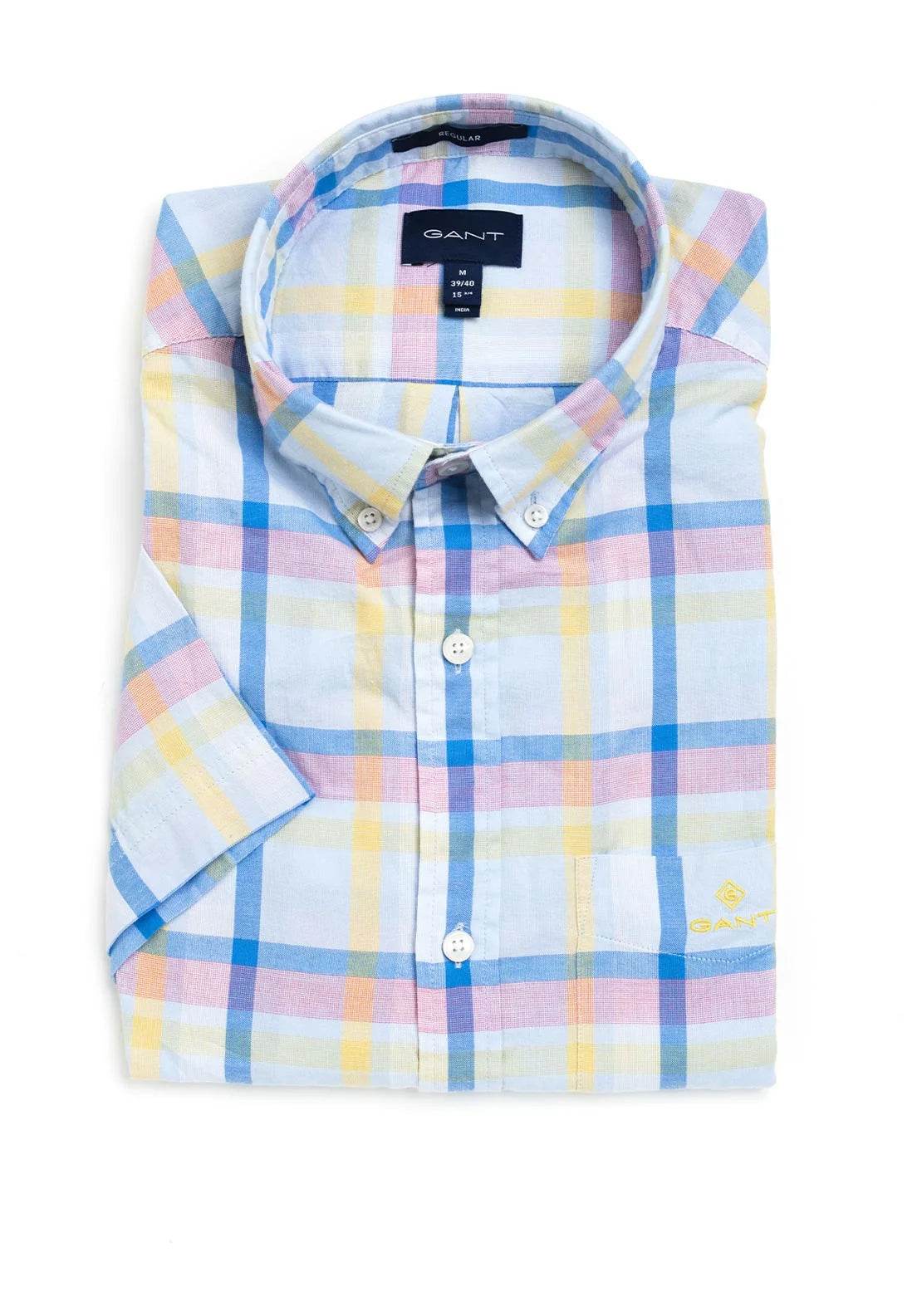 Gant Oxford Plaid Short Sleeve Shirt Blue