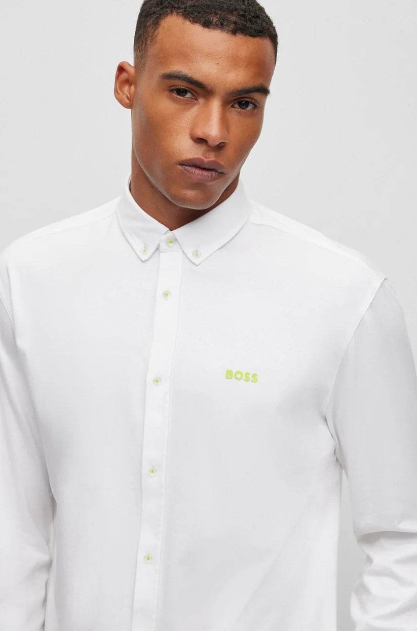 Hugo Boss Button-down regular-fit shirt in cotton jersey - White 50497486-100-2