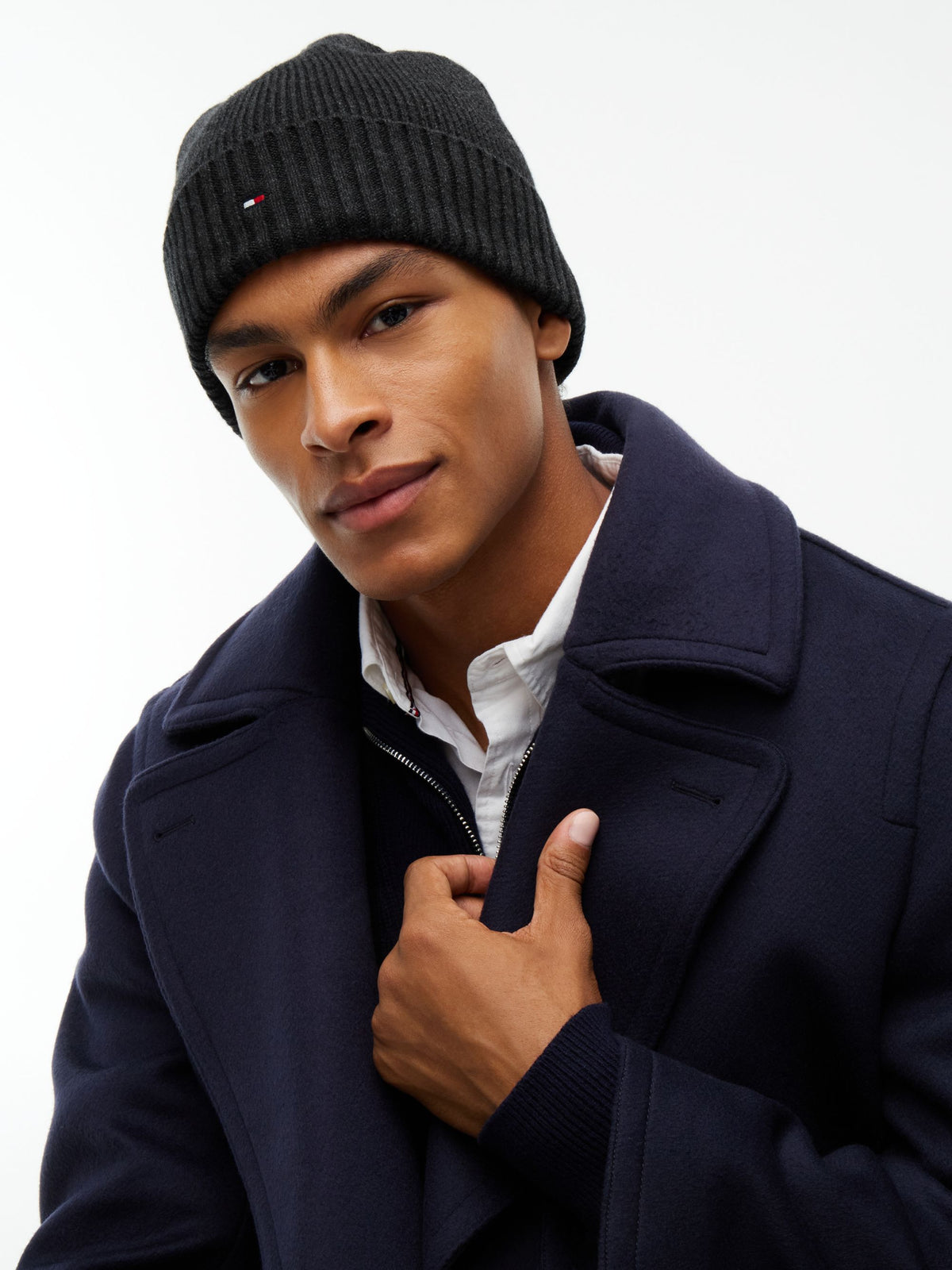 Tommy Hilfiger Flag Beanie with Cashmere - Charcoal Grey AM0AM12796_PA7_alternate4_ay