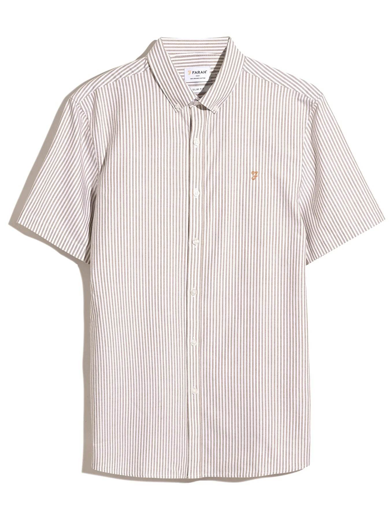 Farah Brewer Stripe Short Sleeve Shirt - Stained Oak F4WMD006_202-5