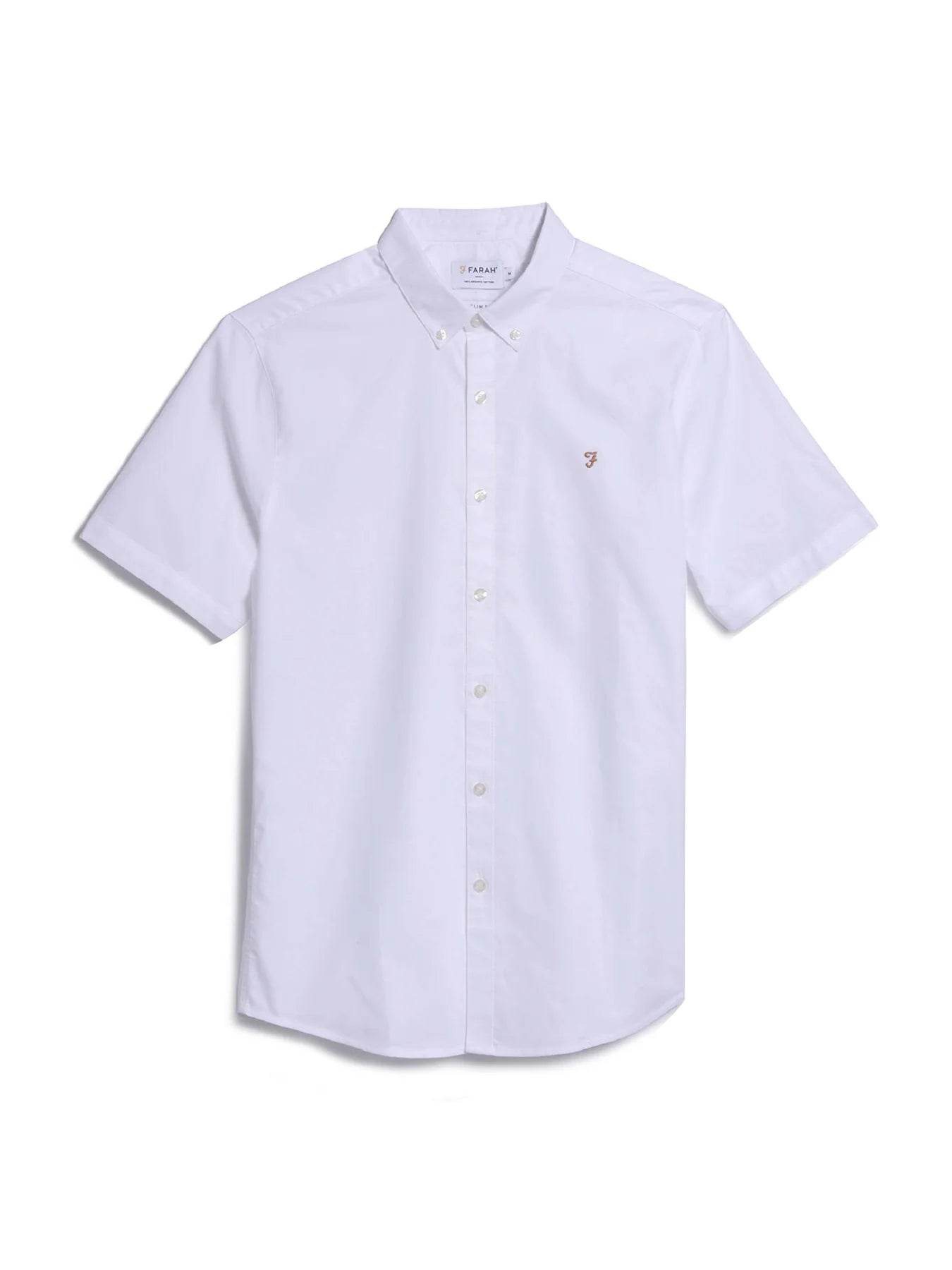 Farah Brewer Short Sleeve Oxford Shirt - White F4WSB061-104-5