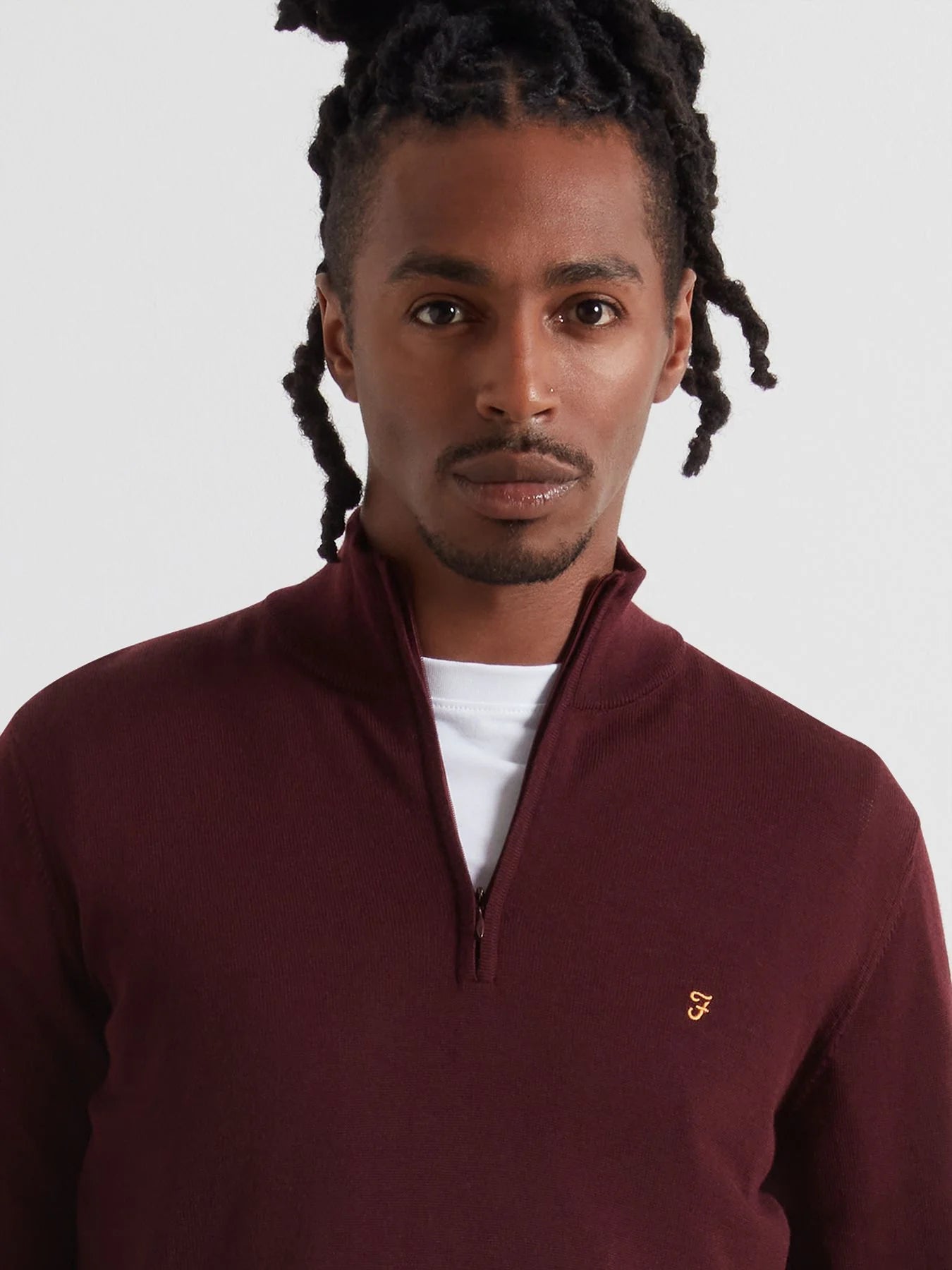 Farah Redchurch Merino Wool Quarter Zip Sweater - Bordeaux F4gf90825073