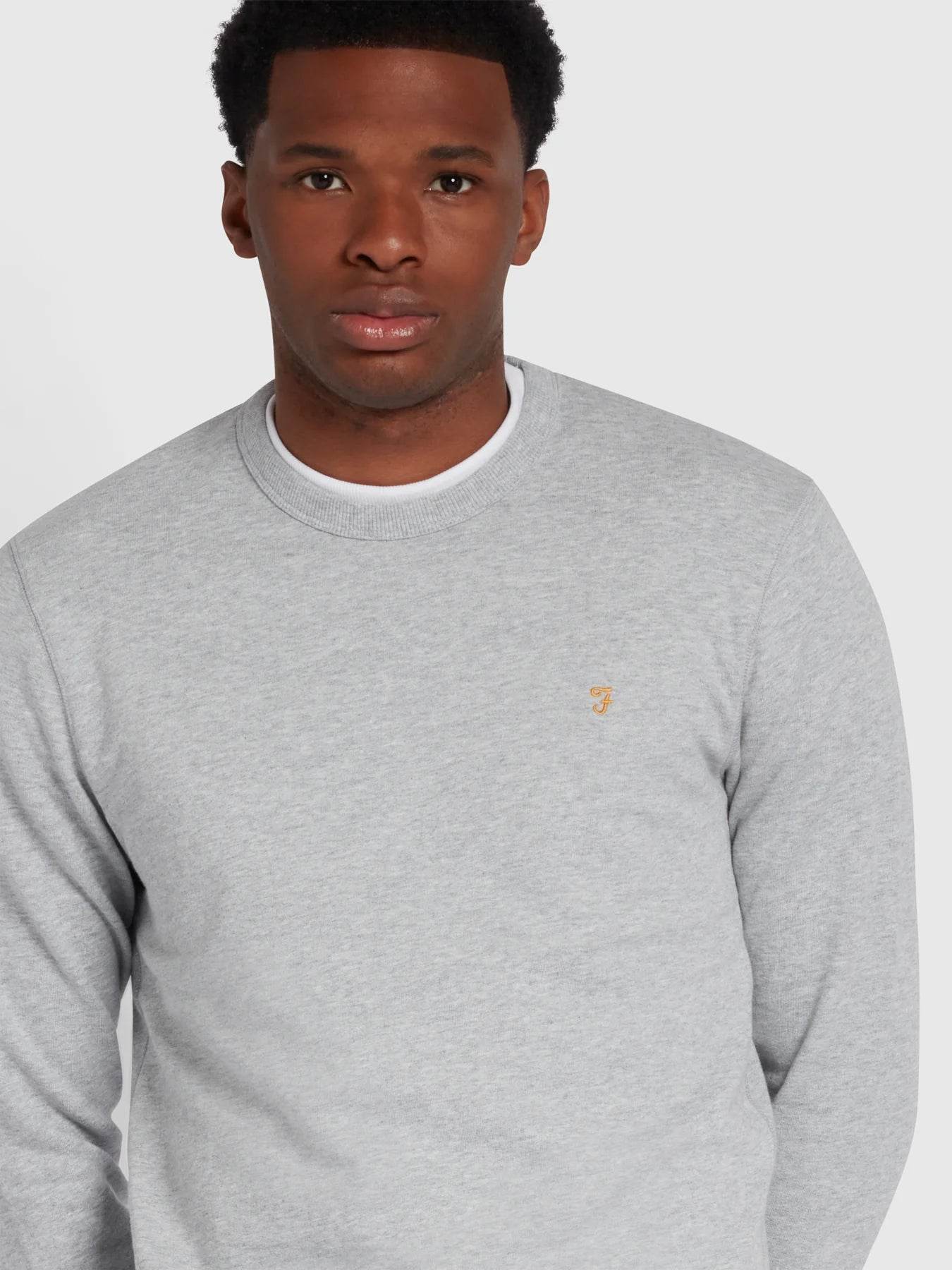 Farah Tim Organic Cotton Crew Neck Sweatshirt - Light Grey Marl F4kfd076-042-3