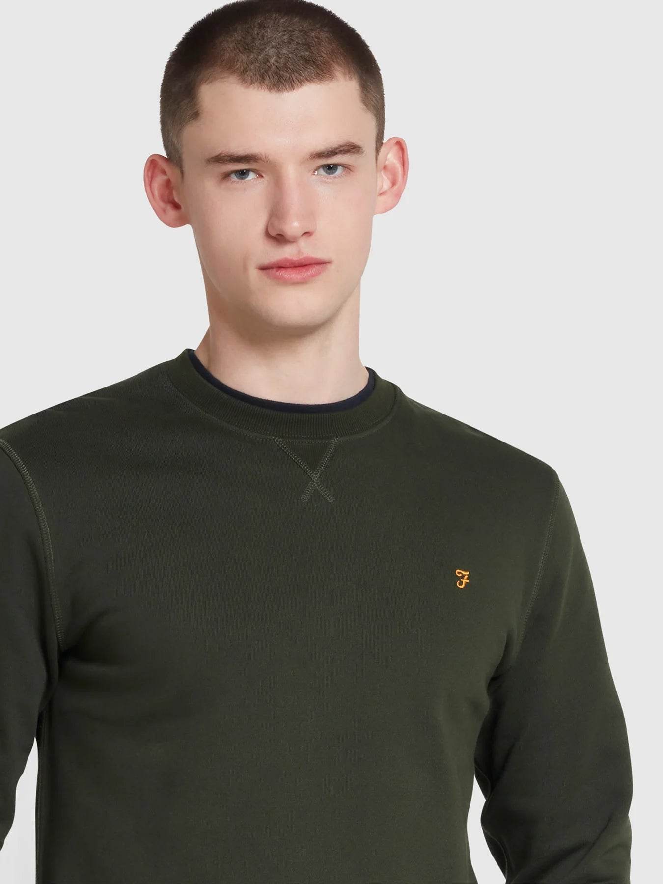 Farah Tim Organic Cotton Crew Neck Sweatshirt - Evergreen F4kfd076-357-4