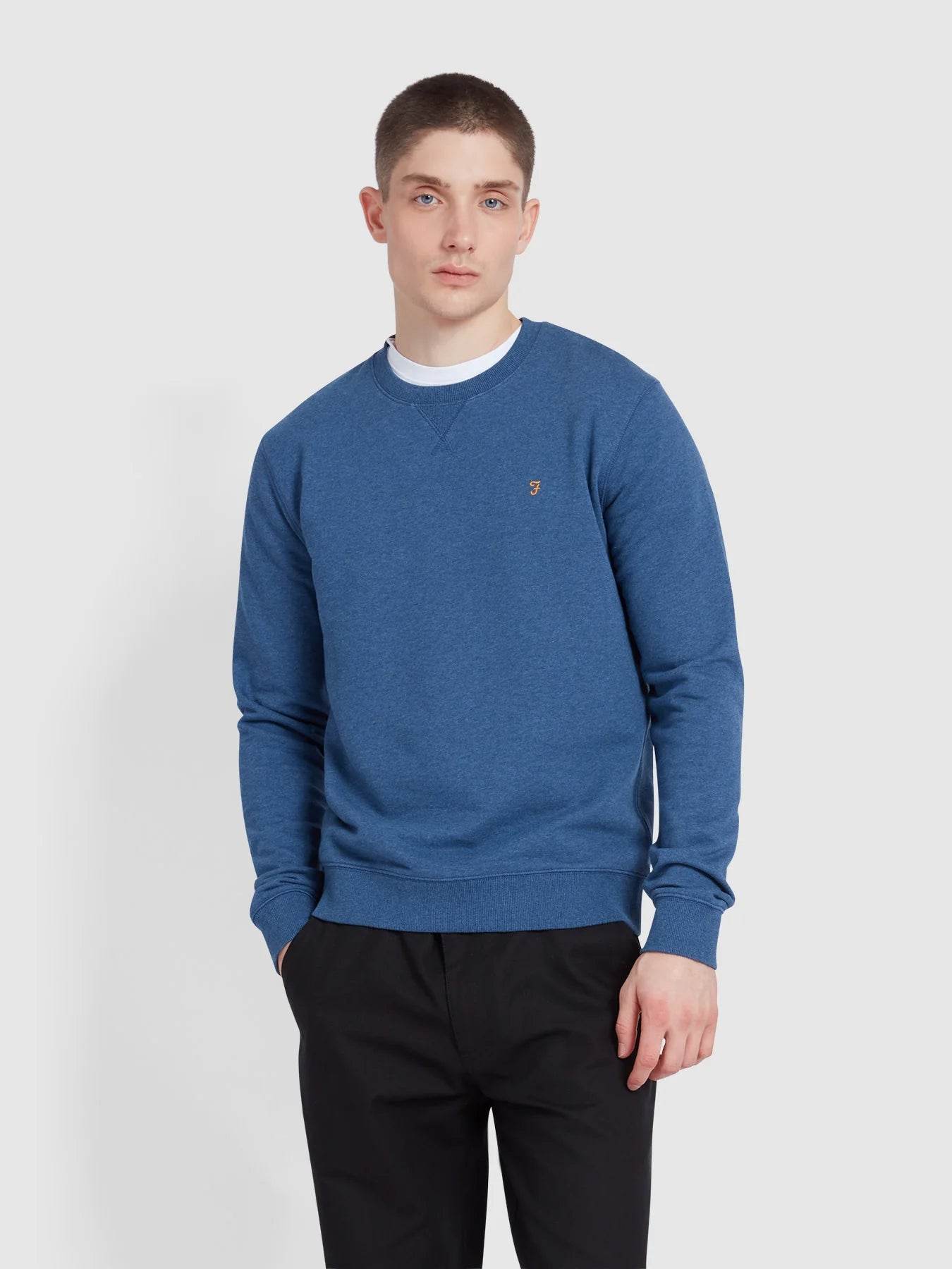 Farah Tim Organic Cotton Crew Neck Sweatshirt Cold Metal Marl