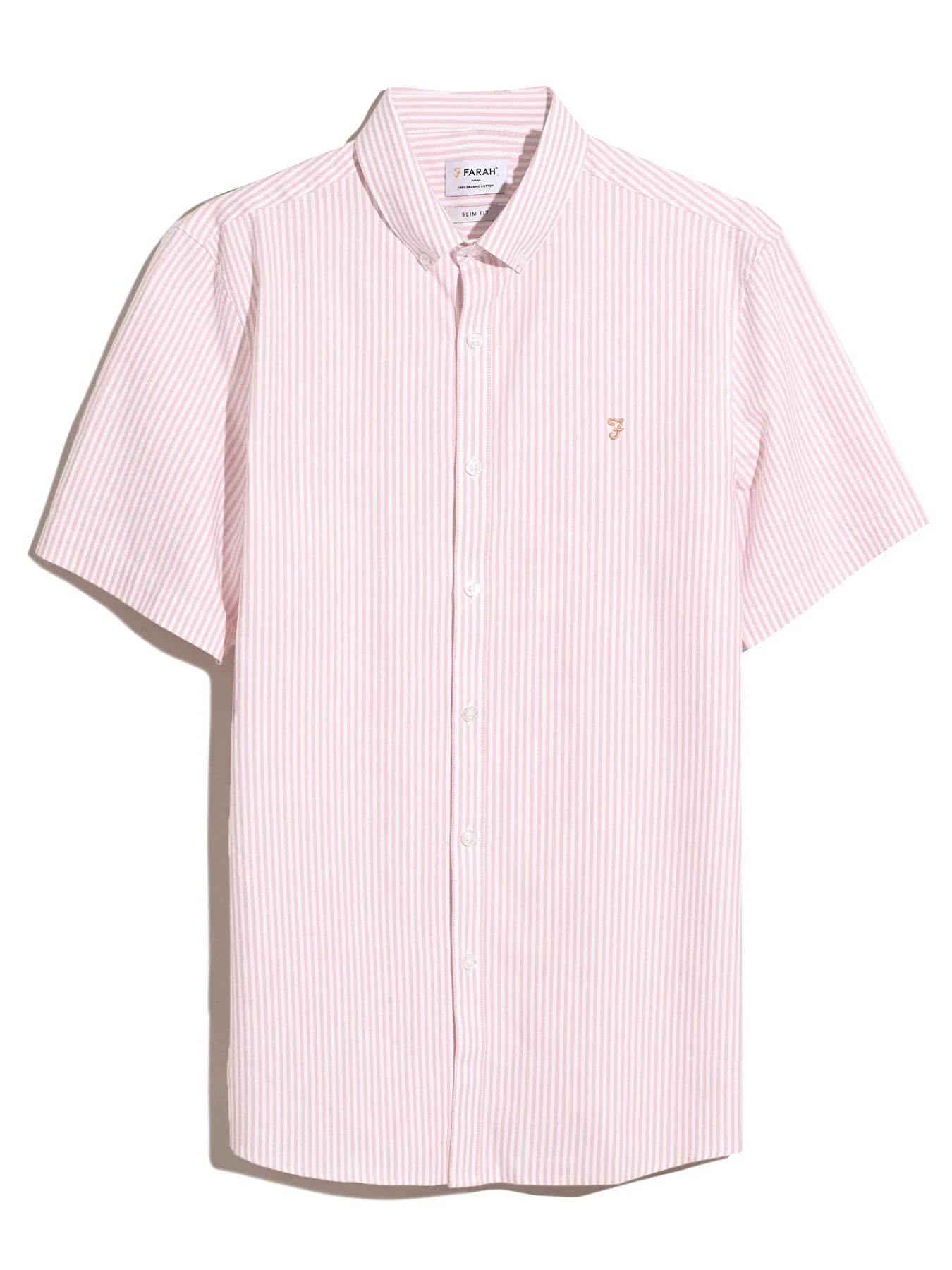 Farah Brewer Stripe Short Sleeve Shirt - Carnation Pink F4wmd0066775