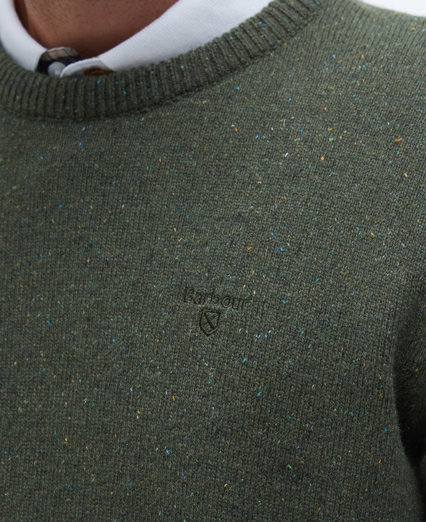 Barbour Essential Tisbury Crew Neck Jumper in Forest - fabric detail