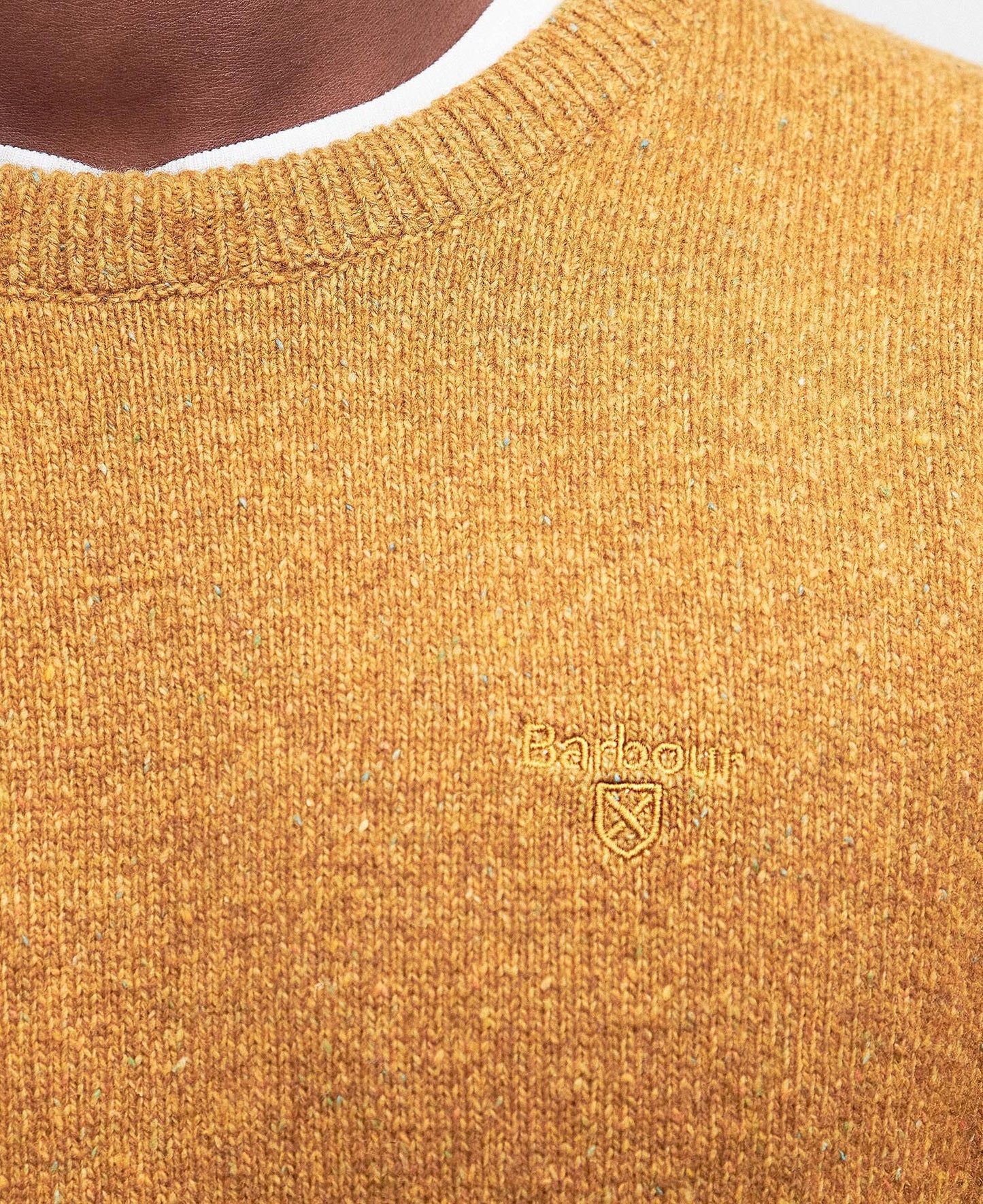 Barbour Essential Tisbury Crew Neck Jumper in Copper - fabric detail