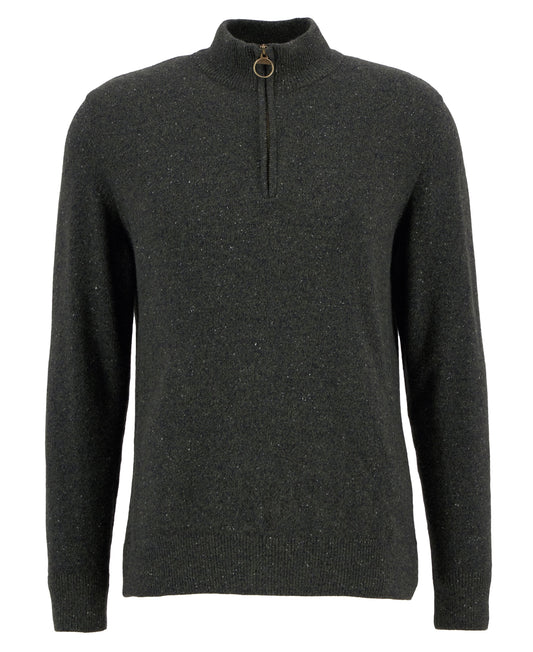 Barbour Essential Tisbury Quarter Zip Jumper in Dark Green - flat