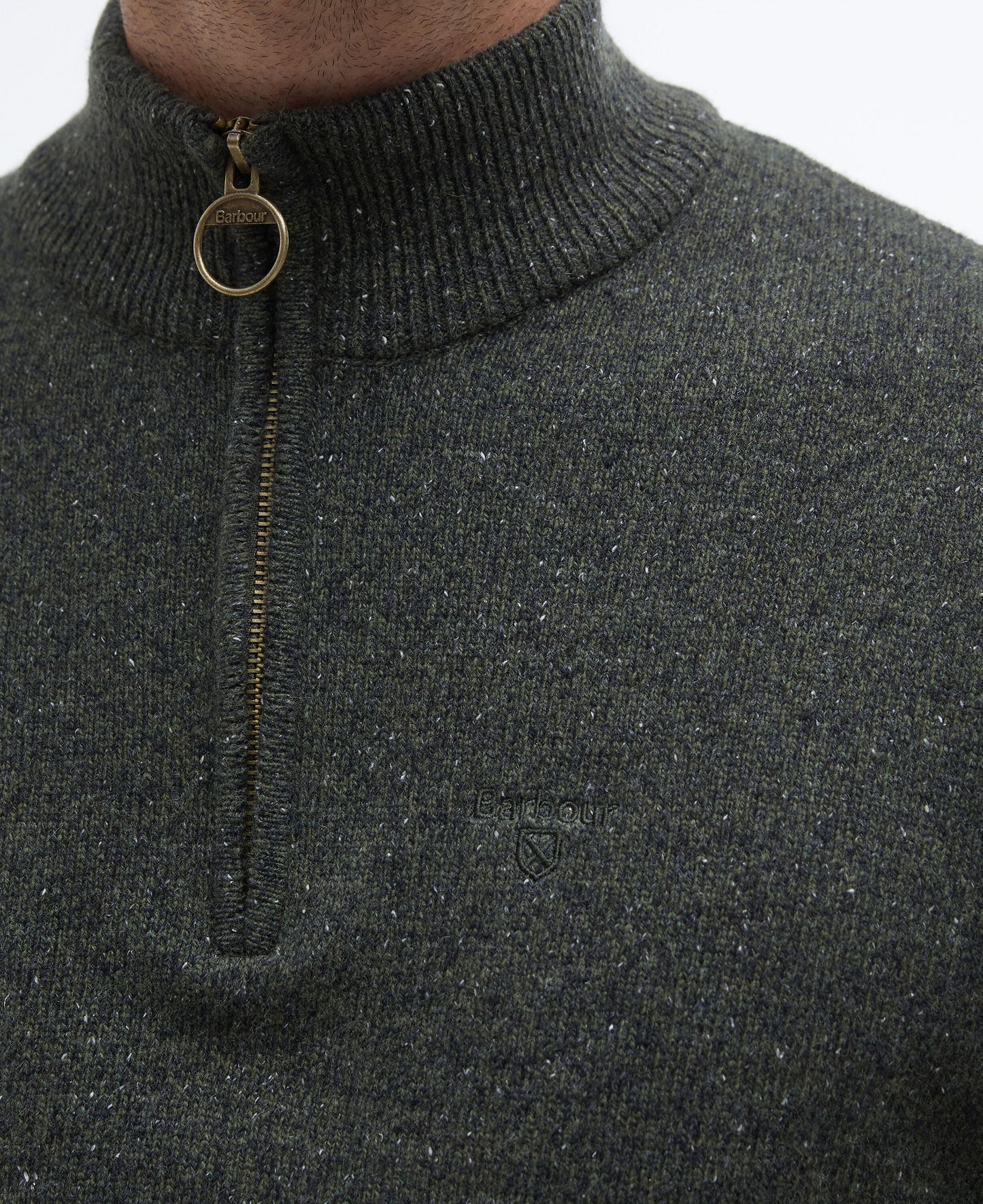 Barbour Essential Tisbury Quarter Zip Jumper in Dark Green - fabric detail