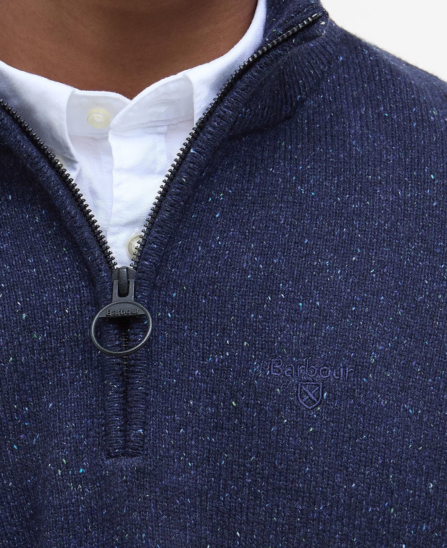 Barbour Essential Tisbury Quarter Zip Jumper in Navy - fabric detail