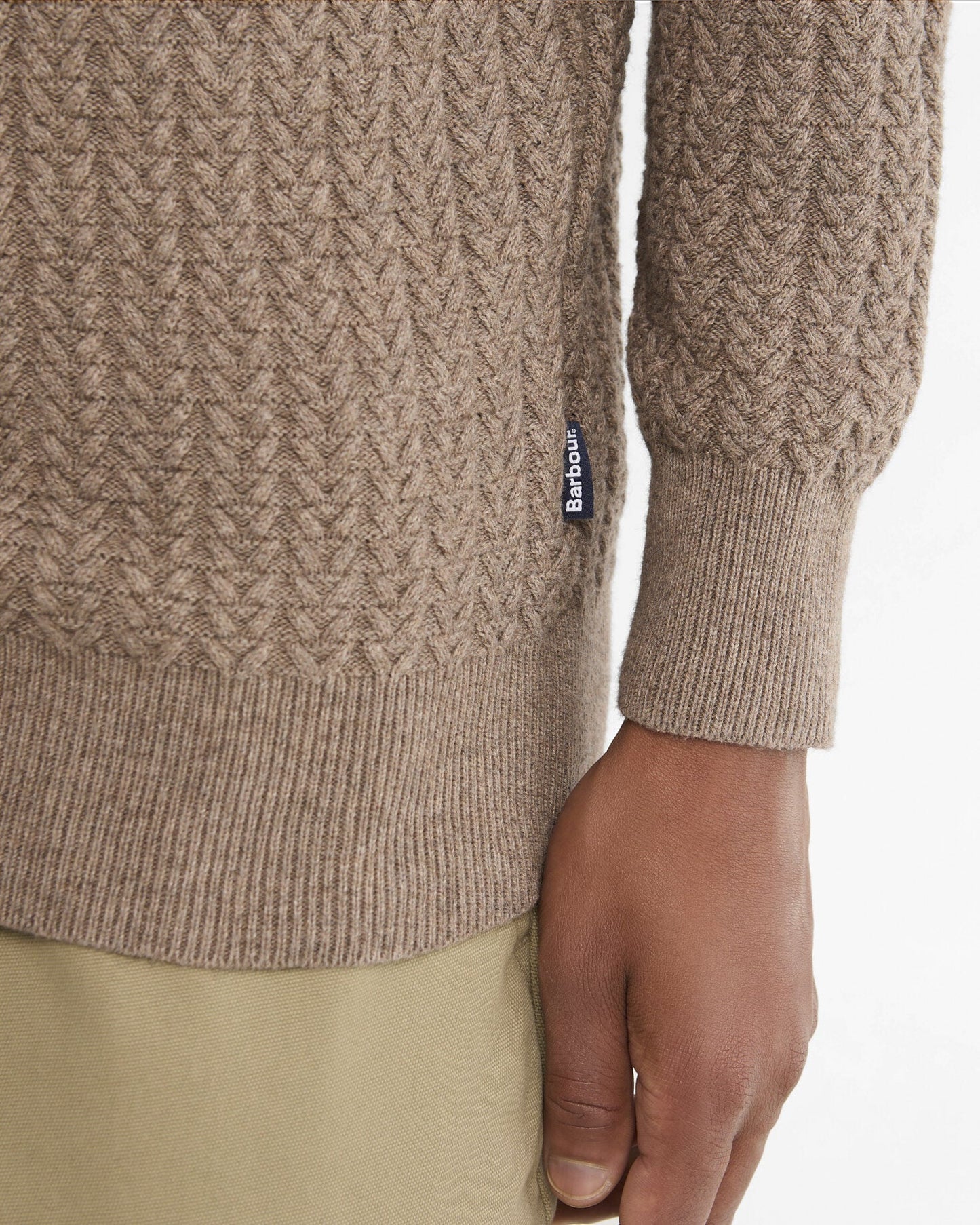 Barbour Herringbone Half-Zip Jumper Stone - detail