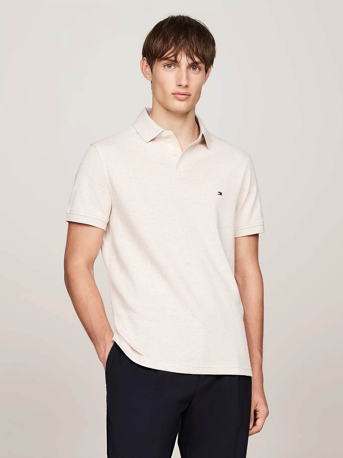 Tommy Hilfiger Flag Embroidery Regular Polo Shirt - Heathered Oatmilk MW0MW17770_HCX_main