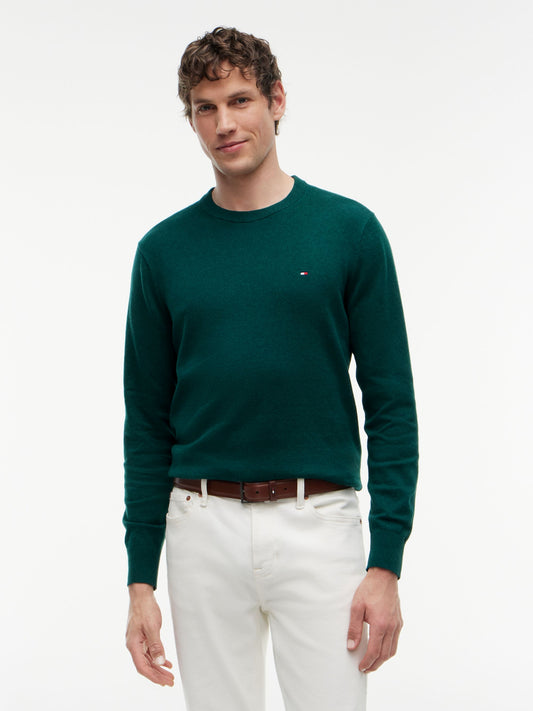 Tommy Hilfiger Pima Cotton Cashmere Crew Neck Jumper - Ornamental Green Heather MW0MW28046_MQ8_alternate1_ay