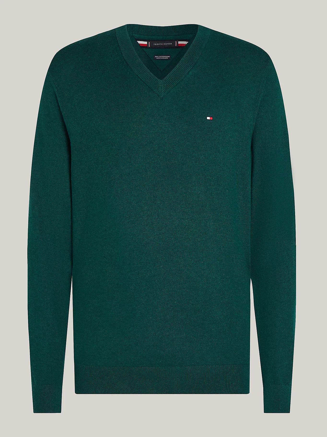 Tommy Hilfiger V-Neck Jumper with Cashmere - Ornamental Green Heather MW0MW28047_MRC_alternate4