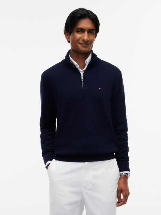 Tommy Hilfiger Pima Cotton Cashmere Zip Mock Jumper - Navy MW0MW28049_DW5_alternate1_ay