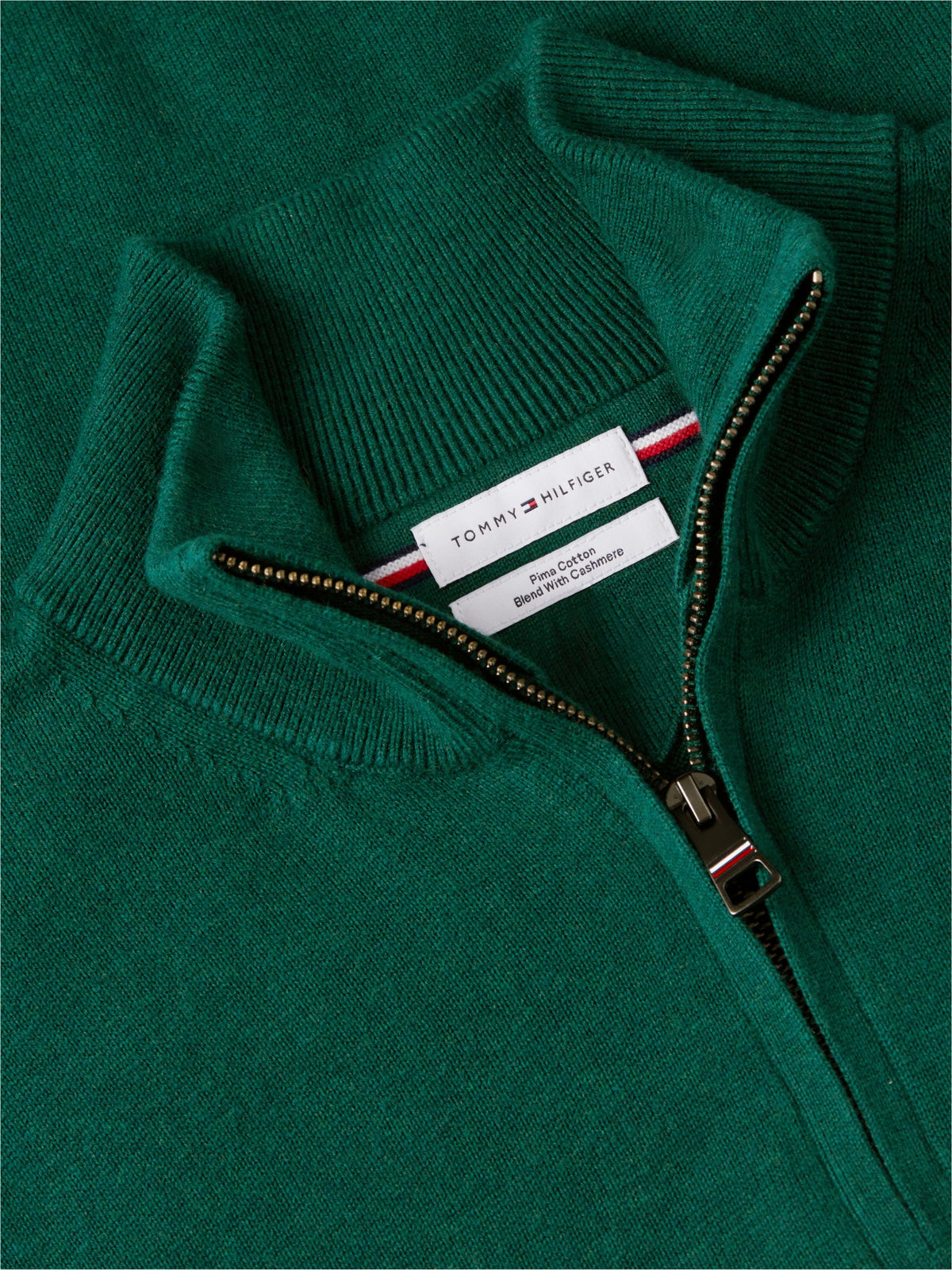 Tommy Hilfiger Pima Cotton Cashmere Zip Mock Jumper - Ornamental Green Heather MW0MW28049_MQ7_alternate5_ay