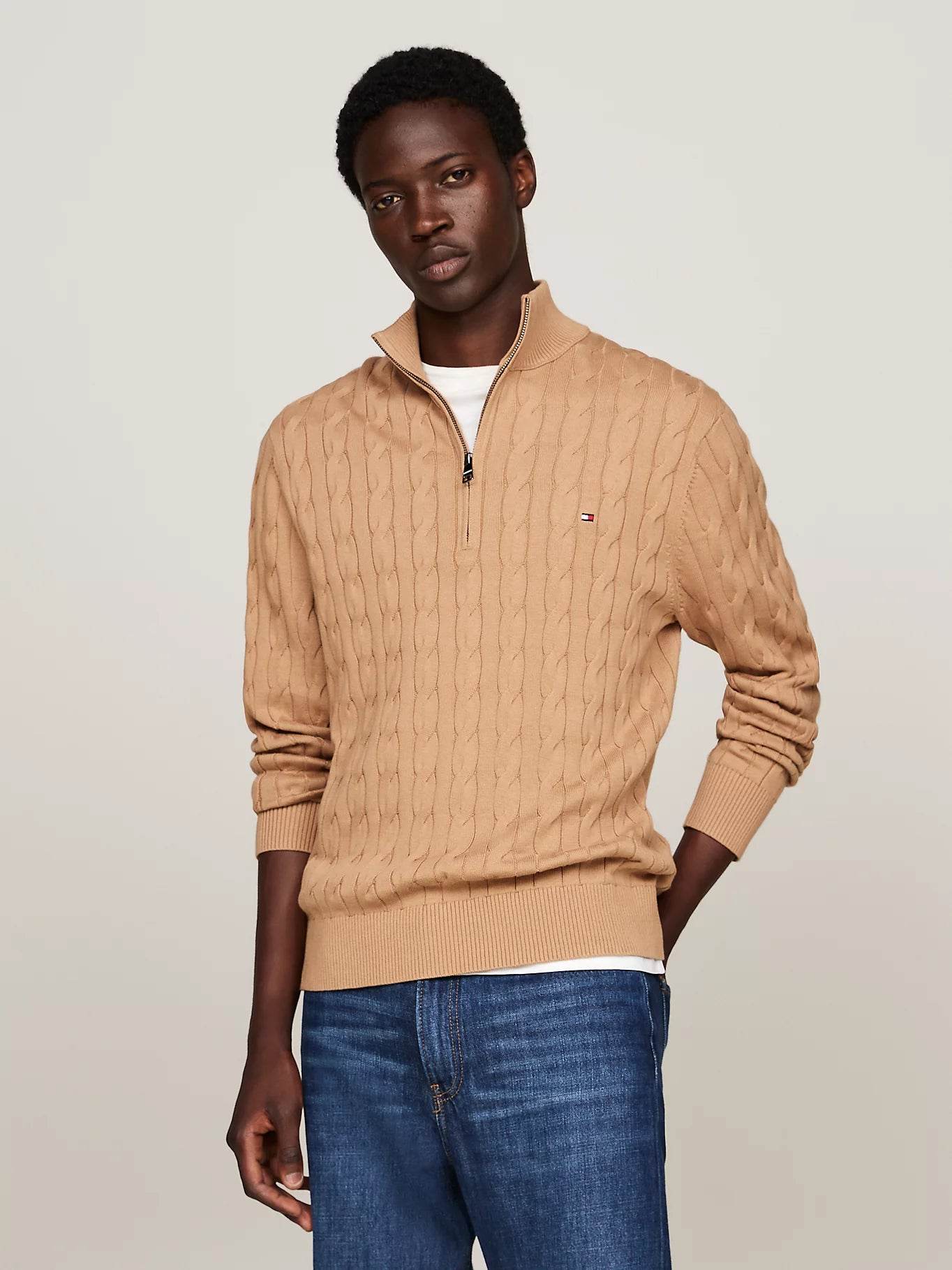 Tommy Hilfiger Cable Knit Half zip Jumper Safari Canvas Ryle Menswear