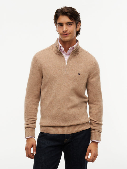 Tommy Hilfiger Lambswool Zip Mock Jumper - Camel MW0MW36536_RE5_alternate1_ay