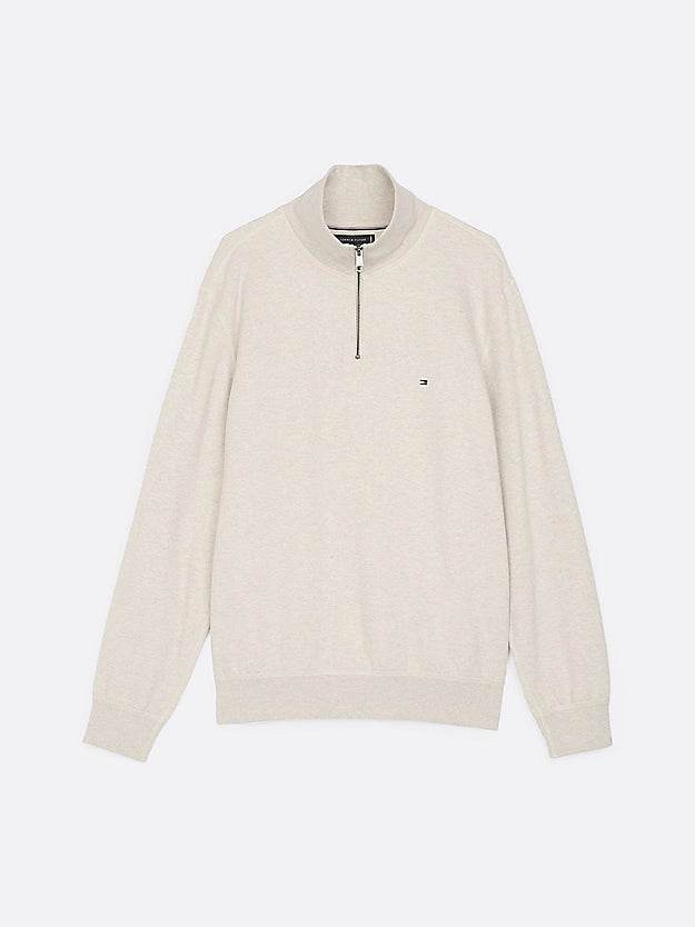 Tommy Hilfiger Quarter-Zip Mock Turtleneck Sweatshirt - Heathered Oatmilk MW0MW37233_HGF_alternate4