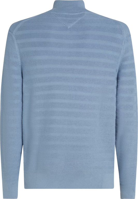 Tommy Hilfiger Stripe Structure Zip Mock - Brisk Blue MW0MW39536C2B_B_C5201