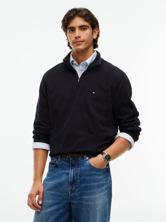 Tommy Hilfiger French Rib Quarter-Zip Sweatshirt - Black MW0MW40042_BDS_alternate1_ay