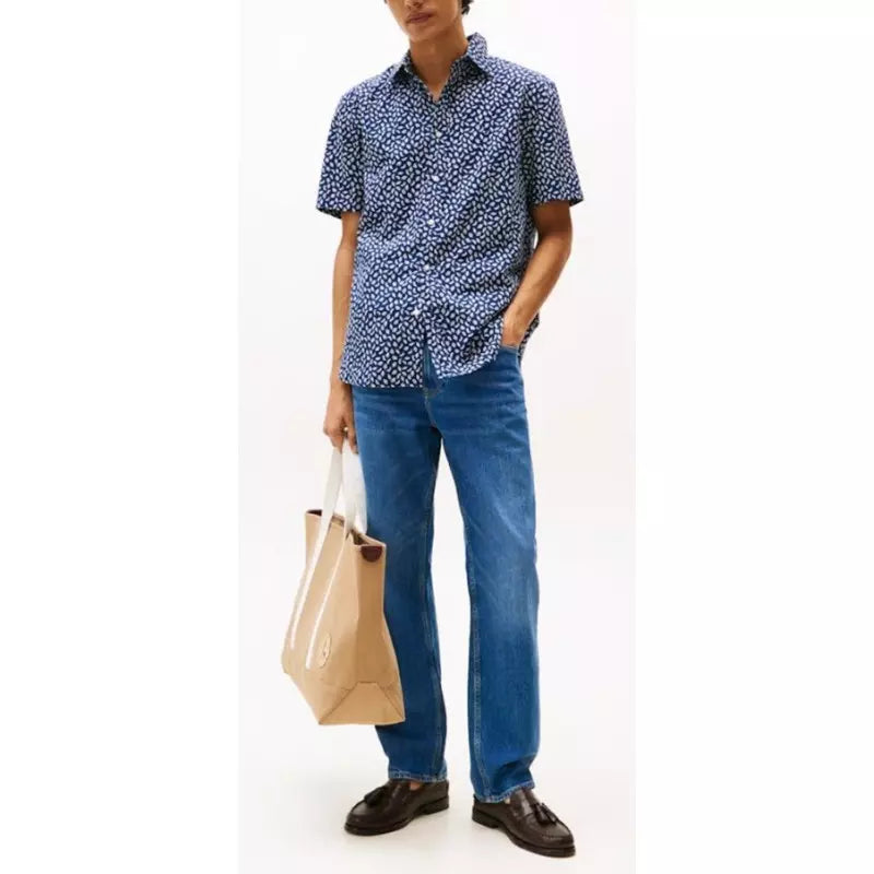 Tommy Hilfiger Linen Blend AOP Short Sleeve Shirt - Navy Mw0mw39469-0gy-2