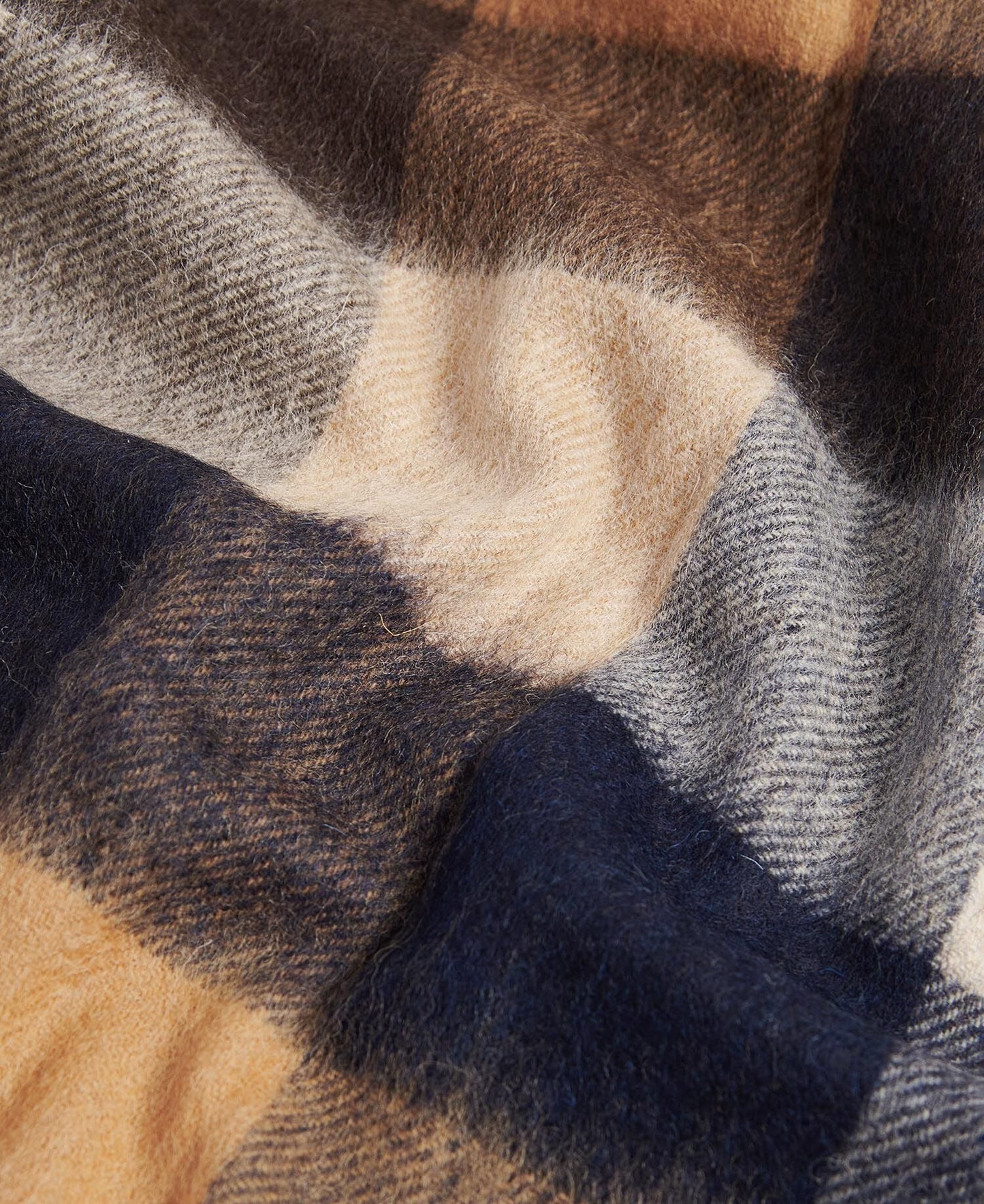 Barbour Large Tattersall Scarf in Tan - fabric detail