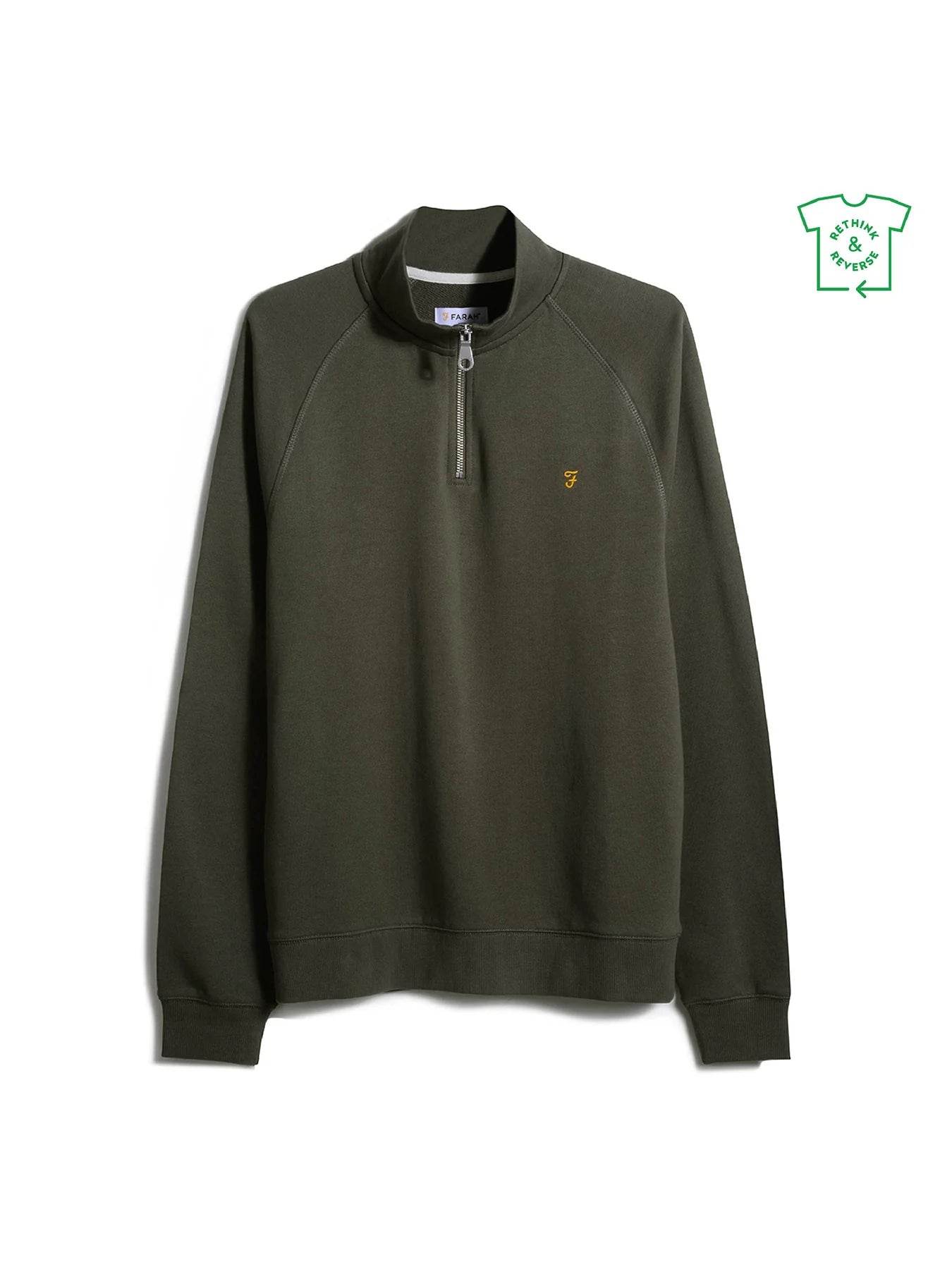 Farah Jim Organic Cotton Quarter Zip Sweatshirt - Evergreen f4ksb073_357_alt2-5