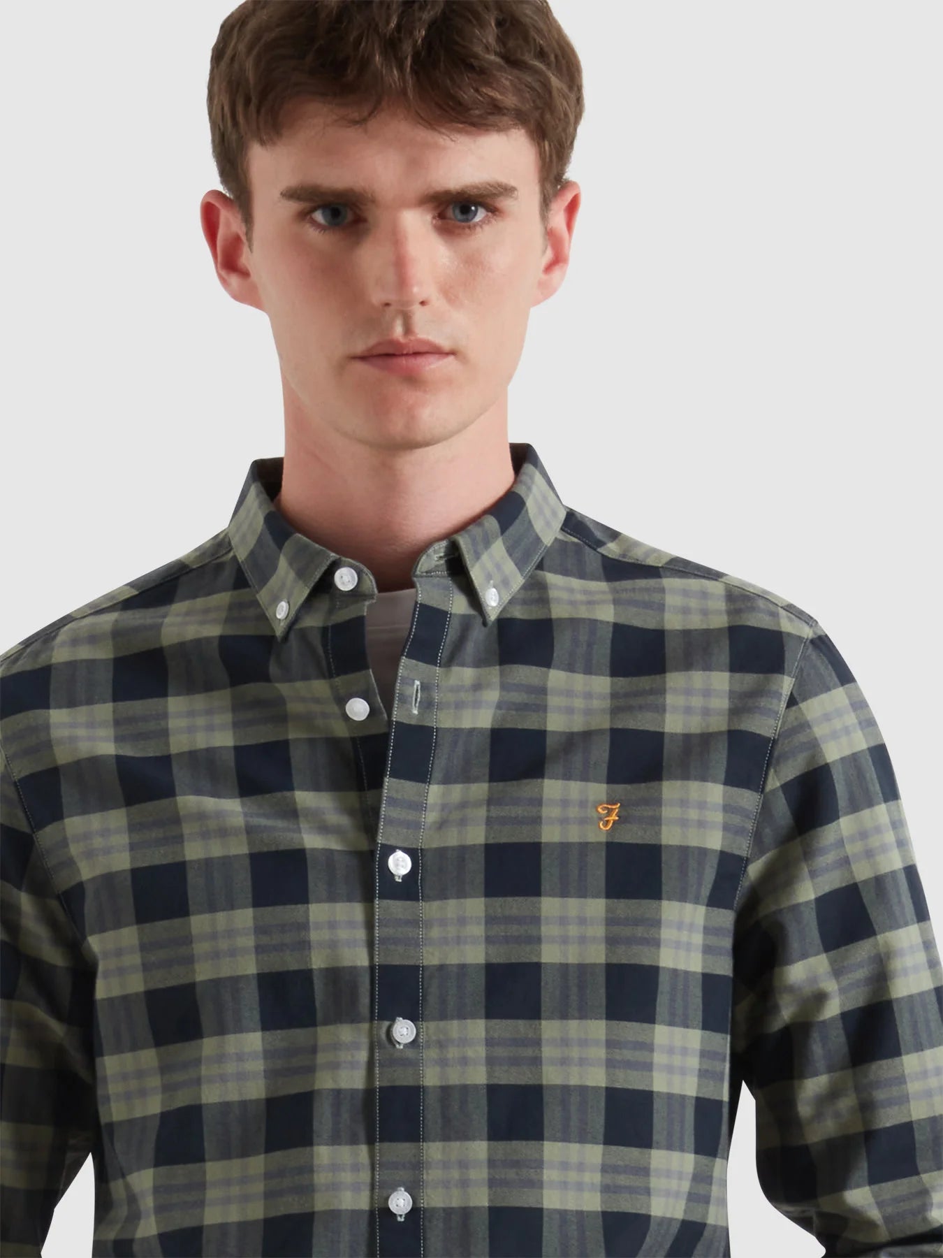 Farah Brewer Check Oxford Shirt - Tarragon Green f4wff084gp3184