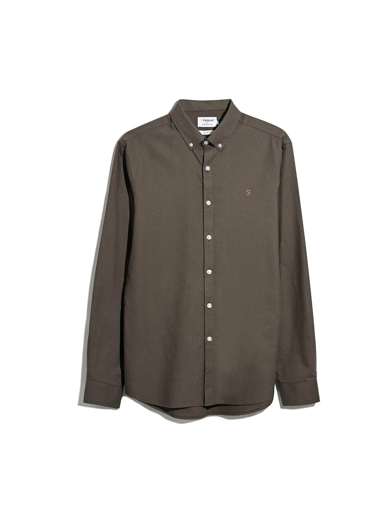 Brewer Slim Fit Organic Cotton Oxford Shirt In Mushroom Grey f4wsb060-260-5