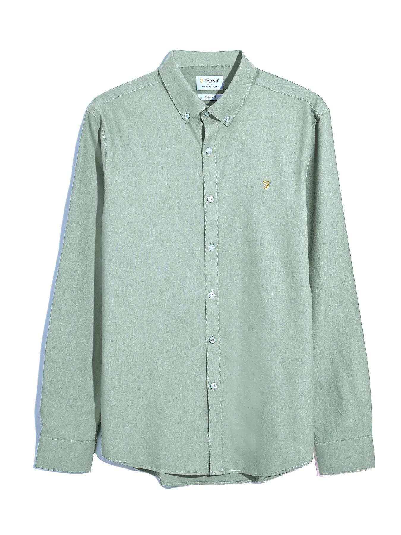 Farah Brewer Slim Fit Organic Cotton Oxford Shirt - Grove Green f4wsb060-382-5
