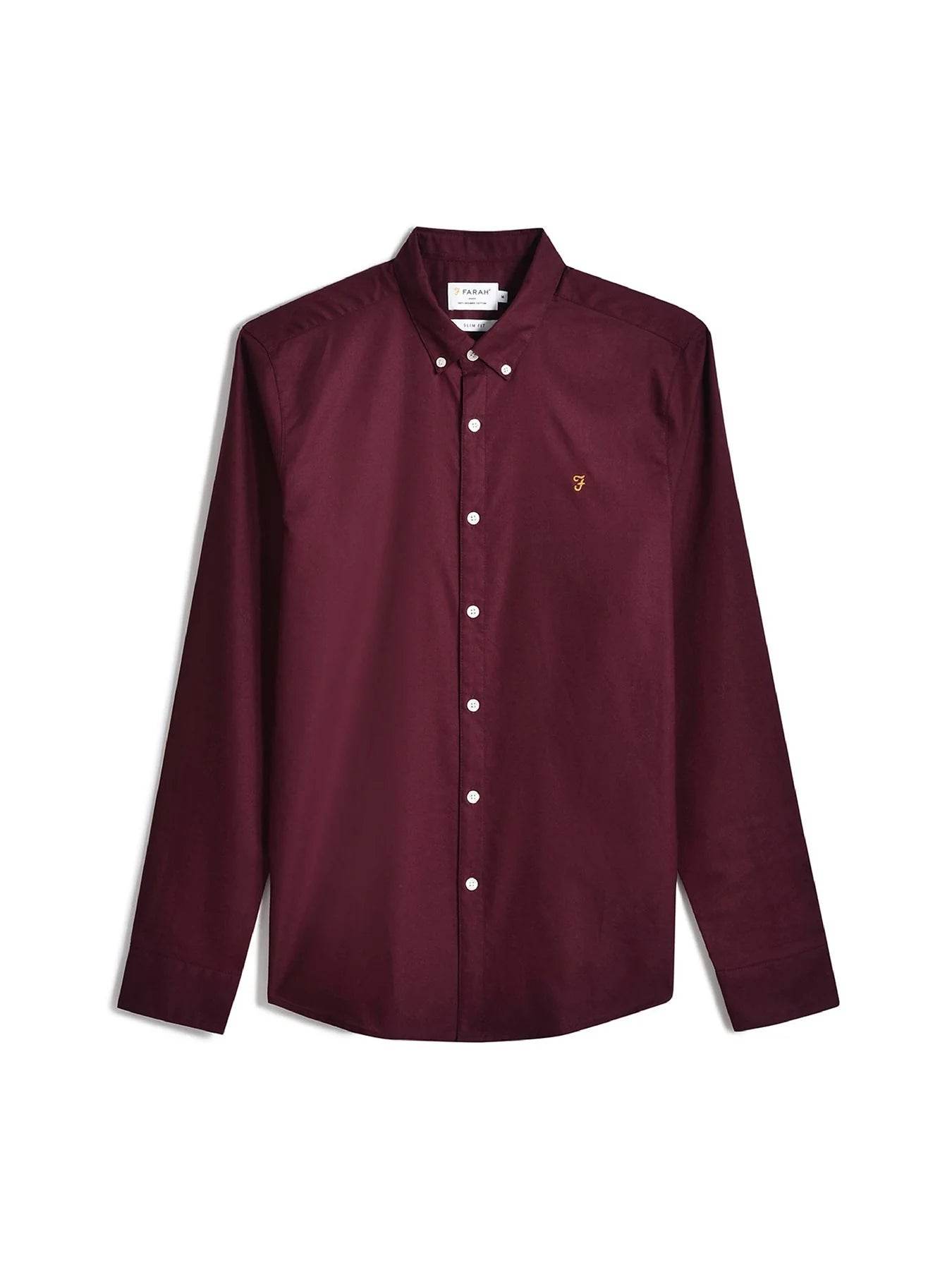 Farah Brewer Slim Fit Organic Cotton Oxford Shirt - Bordeaux f4wsb060-507-5