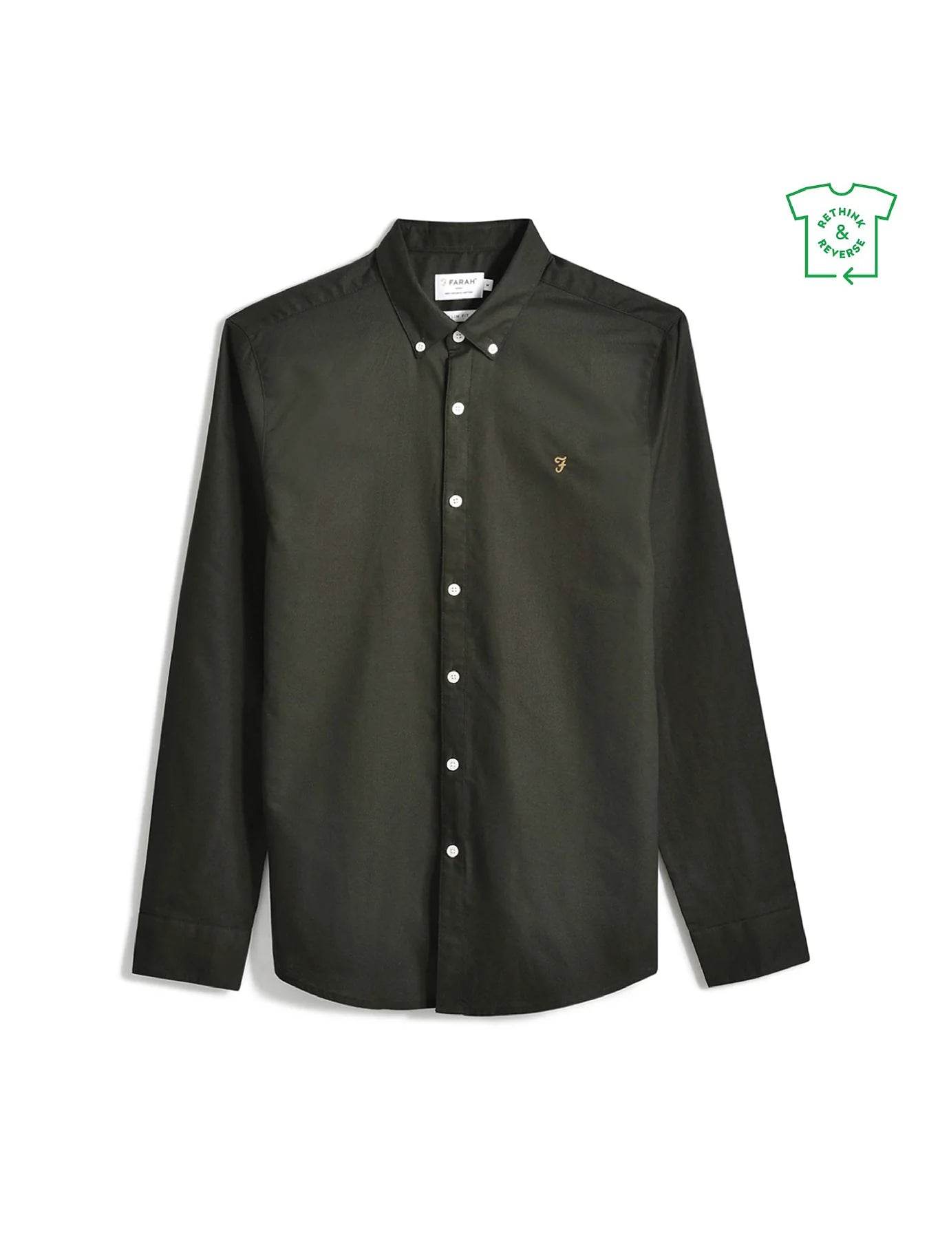 Farah Brewer Slim Fit Organic Cotton Oxford Shirt - Evergreen f4wsb060_357-5