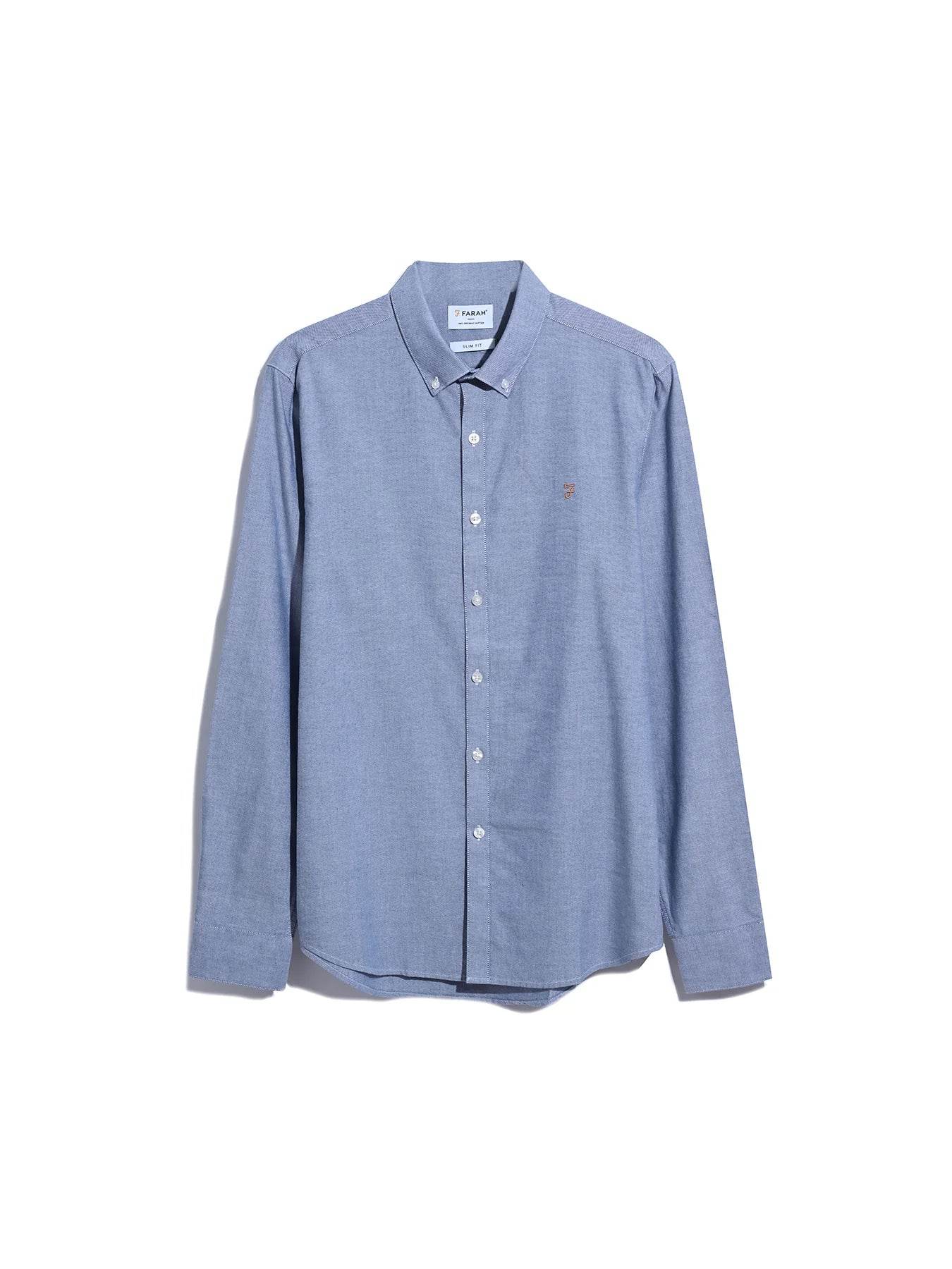 Farah Brewer Slim Fit Organic Cotton Oxford Shirt - Dusk Blue f4wsb060_462-5