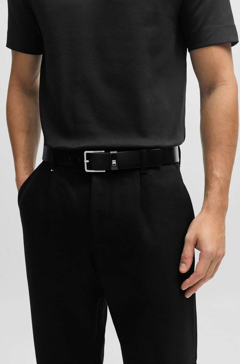 Hugo Boss Italian-leather Belt With Signature-stripe Keeper Trim - Black hbeu50486839_001_340