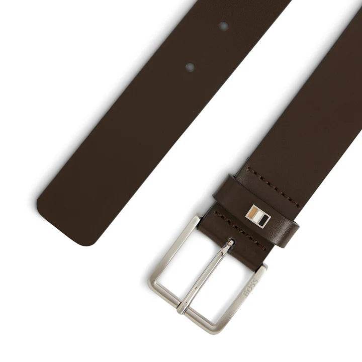 Hugo Boss Italian-leather Belt With Signature-stripe Keeper Trim - Dark Brown hbeu50486839_205-2